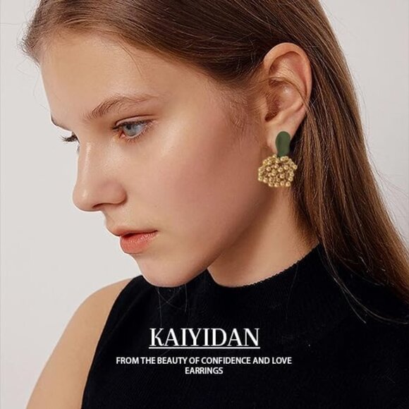 Geometric Gold Balls Statement Vintage Cute Long Earring for Women Jewelry - Picture 6 of 9